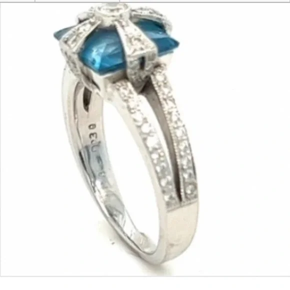 2 Carat Elegant Silver Blue Topaz Gemstone Engagement Ring - Picture 4 of 4